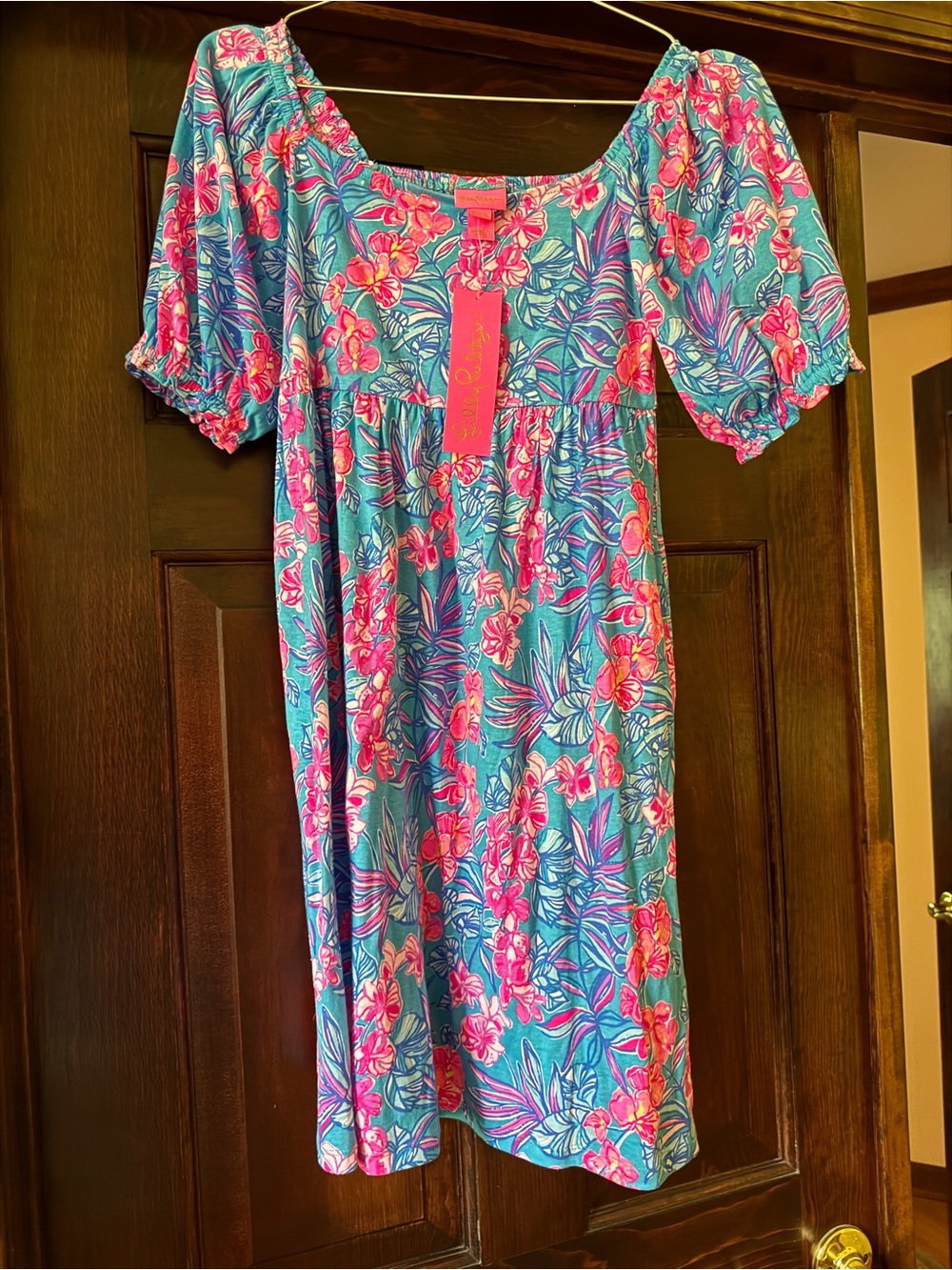 NWT Lilly Pulitzer Girls XL Mini Delaney Dress Cumulus Blue Orchid Oasis Pink